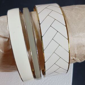 J. Crew 3pcs Cream Grey Enamel Gold Tone Bangle Bracelet